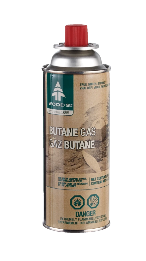 Woods Butane Gas Canister/Cartridge, Fuel For Camping Stoves/Lanterns/Heaters, 8-oz