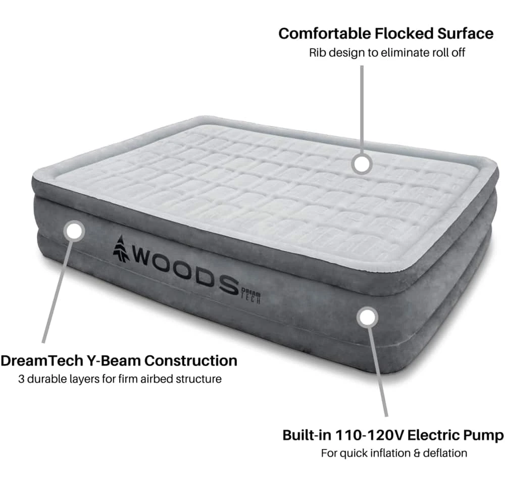 Woods Queen DreamTech Comfort Cell Double-High Inflatable Air Mattress/Airbed W/ Built-In 120V Pump - Image 7