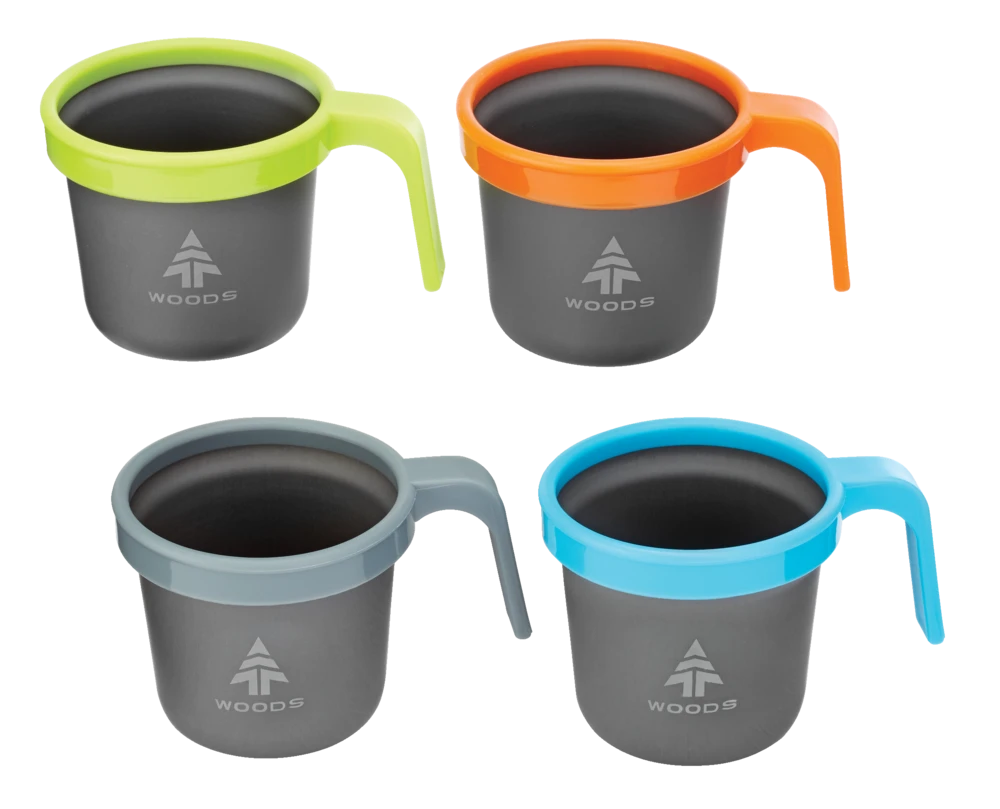Woods™ Anodized Camping Mug Set, Assorted Colours, 280-mL, 4-pk
