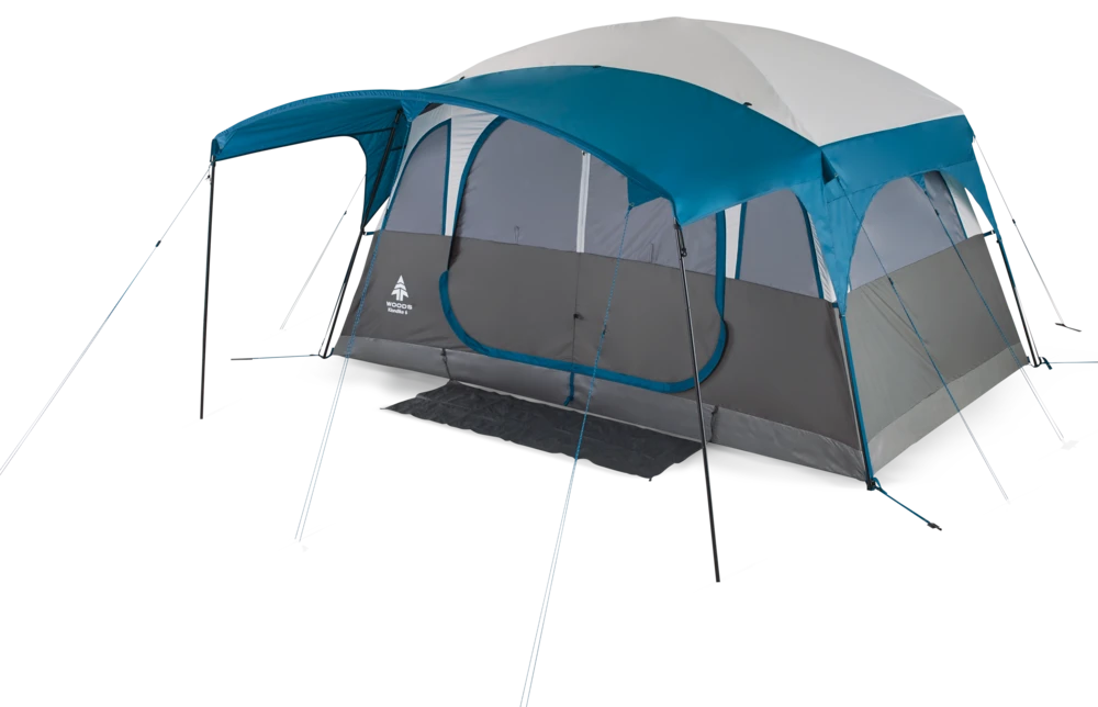 Woods Klondike 3-Season, 6-Person Camping Cabin Tent W/ Canopy/Awning, Rain Fly & Carry Bag