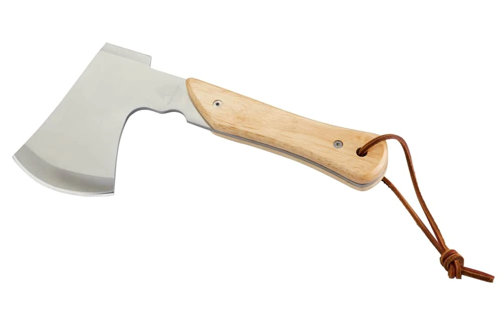 Woods Mini Pack Axe, Steel Single-Bit Hatchet Axe W/ Wooden Handle, Leather Sheath & Strap - Image 4
