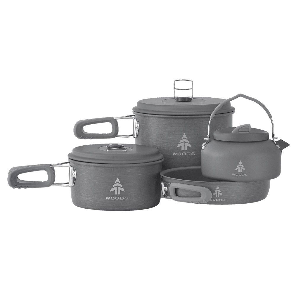 Woods™ Selkrik Aluminum Anodized Camping Cooking Set, Grey, 4-pc